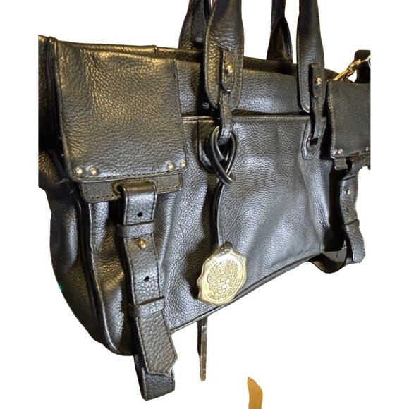 Vince Camuto Black Leather Tote Bag Double Handles Buckle Detail - Picture 3 of 13